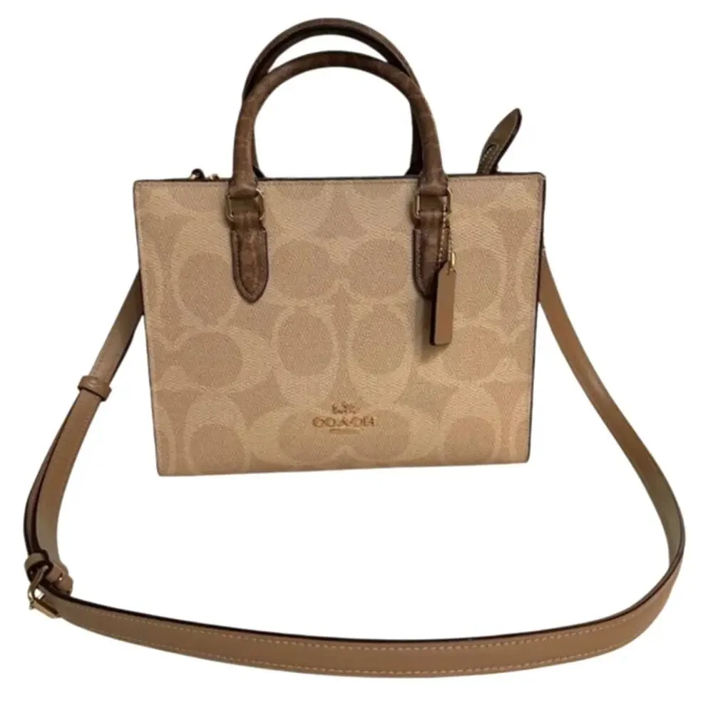 Coach Maggie Small Tote Bag In Blocked Signature Canvas CY676 Sand Tan